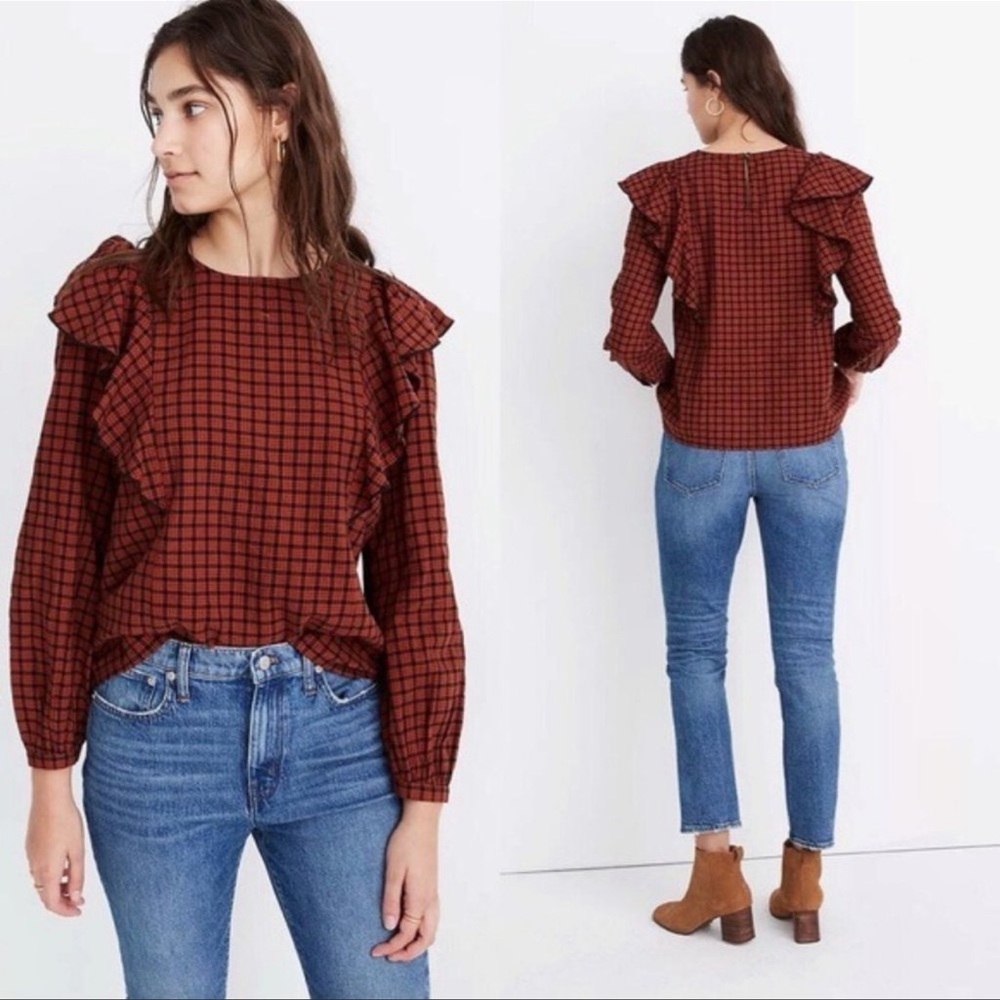 MADEWELL RUST RUFFLE TOP